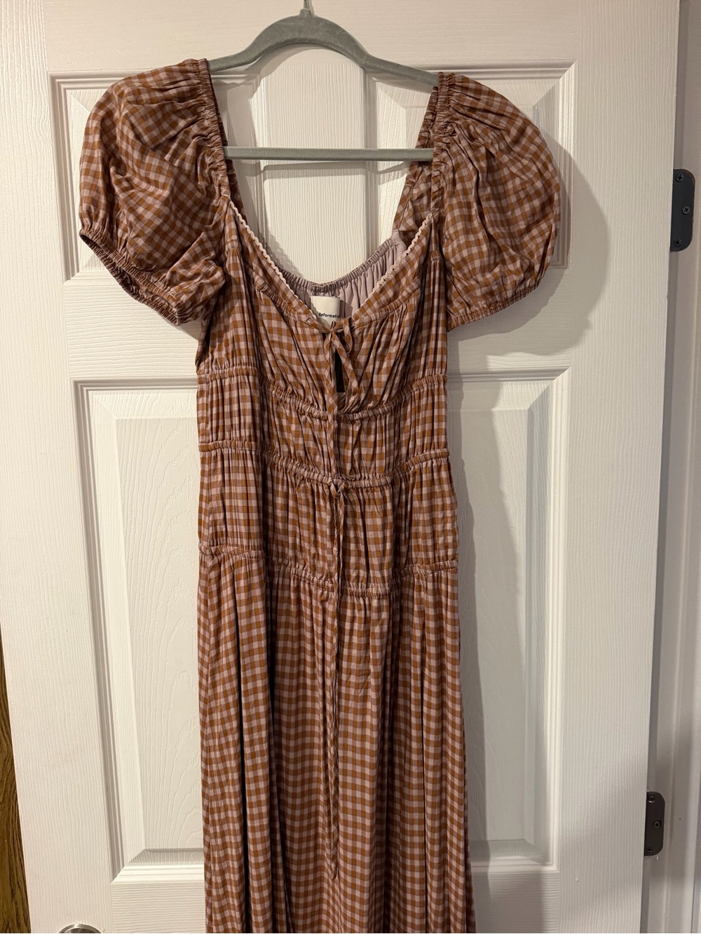 Reformation Smocked Gingham Maxi Dress with Puff Sleeves -